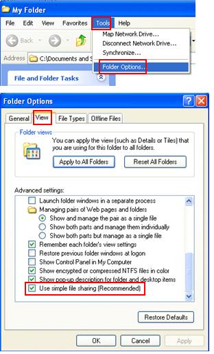 Activate folder options windows xp